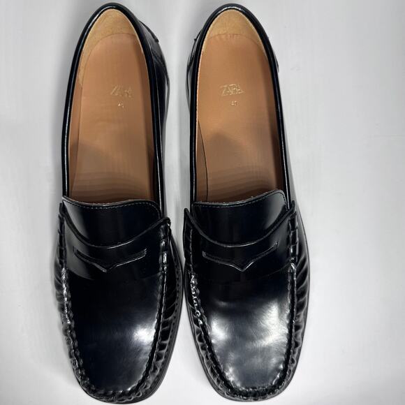 Zara Black Leather Loafers Size 40 - Picture 7 of 9